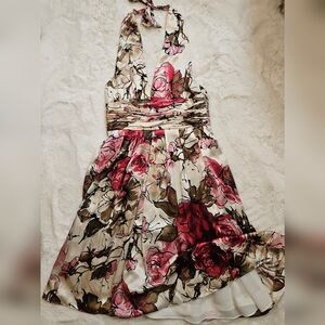 ADRIANNA PAPELL Vintage 100% Silk Sequin Floral Halter Dress - Size 10